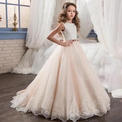 Abito da damigella d'onore di alta gamma con strascico - Abito da principessa con gonna a sbuffo per bambini di mezza età e grandi.