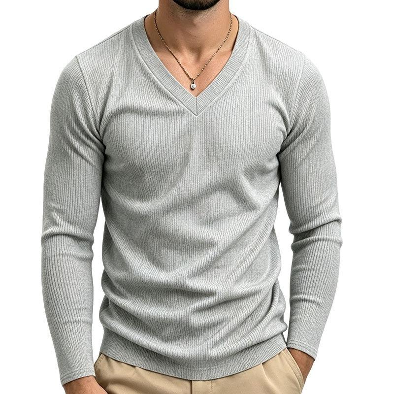 Men's V-Neck Long Sleeve Pullover T-Shirt.