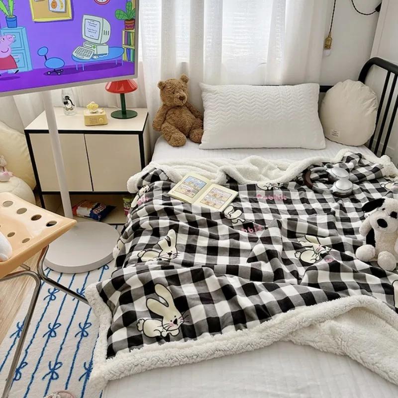 2025 New Printed Thickened Cartoon Milk Fleece Lamb Fleece Blanket Nap Blanket Sofa Blanket Spring and Autumn Season Available