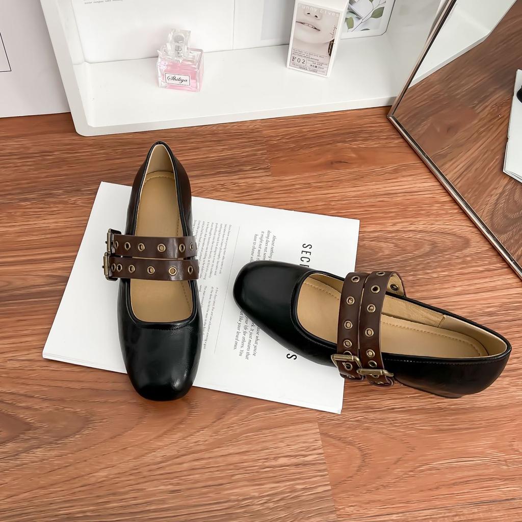 Grape mother spring new polished Mary Jane shoes women's French inner height increase double row one word with flat single shoes women