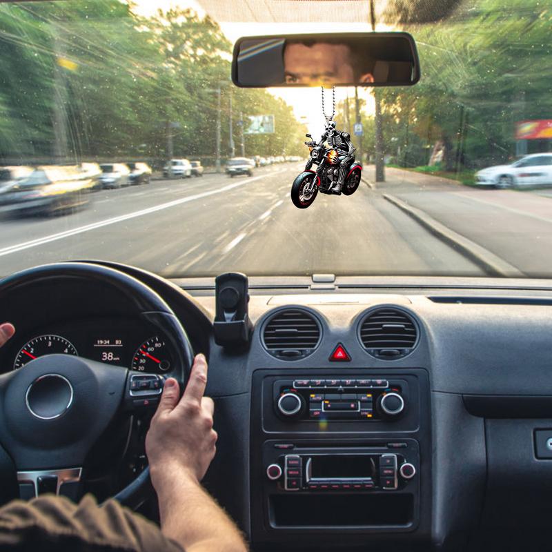 Car Arylic Skeleton Ornament 2D Flat Acrylic Pendant Quirky Skeleton Automotive Trim Seasonal Decorations With Lanyard For Key