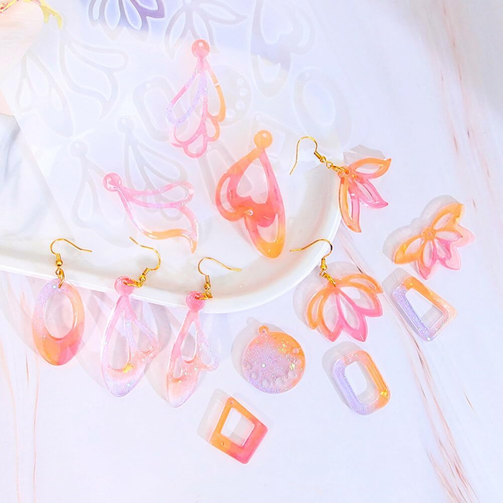 Geometric Earrings Mold Zcargel 4PCS Hollow Geometric Earrings Mold Casting Silicone Earring Resin Molds DIY Earring Mold for Jewelry Pendants