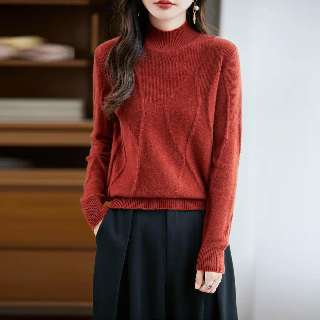 2025 Women's 100% Pure Wool High-Collar Loose Knit Sweater for Autumn/Winter
