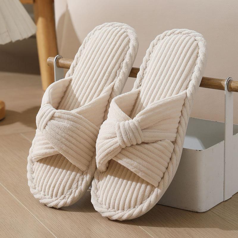 New Corduroy Cross Cotton Slippers Autumn and Winter Home Indoor Home Warm Slippers Women's Winter