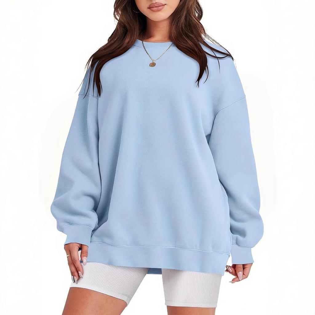 2024 Autumn/Winter Women's Plus Velvet Casual Loose Round Neck Hoodie, European & American Style