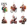 Fun Car Decorations Acrylic Santa Claus Christmas Ornaments 2D Flat Riding Bicycle Hanging Funny Accessory Gift Ideas with Box Decoration for