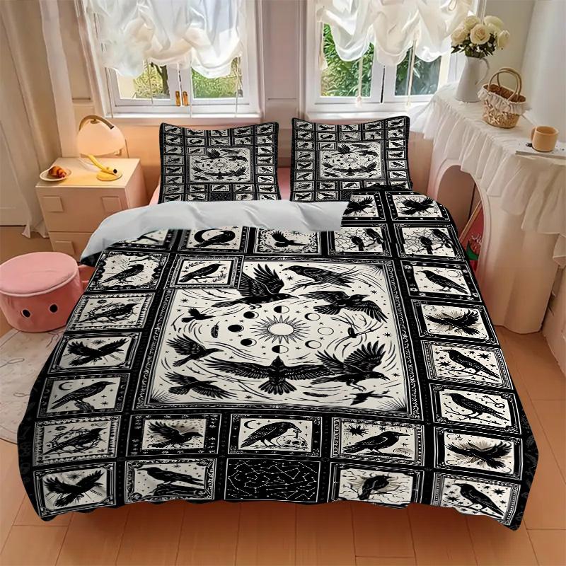 Raven Crow Art Print 3Pcs Bedding Setduvet Cover With 2 Bedropillowcase Home Birthday Gift