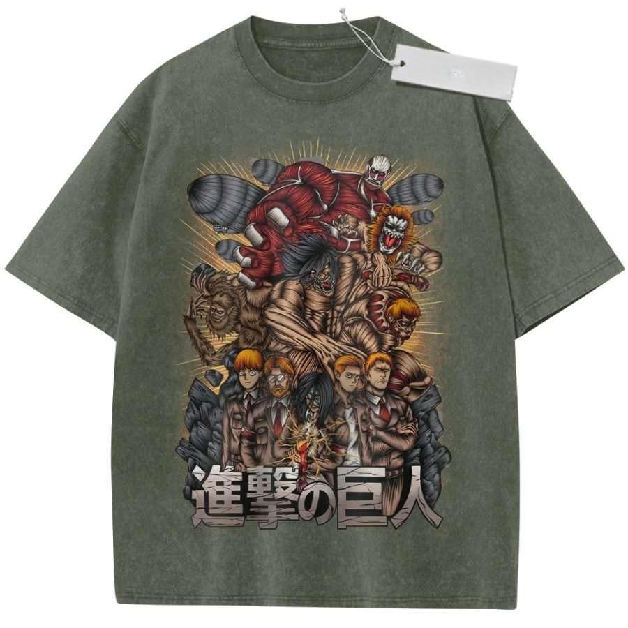 Unisex Washed Black Vintage Tshirt Attack On Titan Survey Corps Highquality Fabric for Home Leisure Travel Shopping