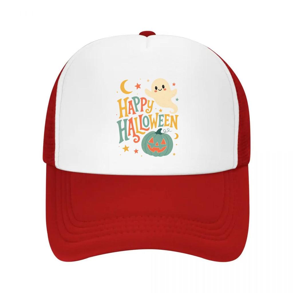 Playful Halloween Ghost Pumpkin Typo Mesh Baseball Cap Casual Hat Outdoor For Womens Unisex FeUnisex