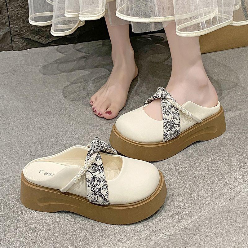 Fashion Casual Woman Shoe Clogs Platform Pearl Decorateion Slip-on Round Toe New Creepers Beading Slip On Summer Mary Janes Slipper