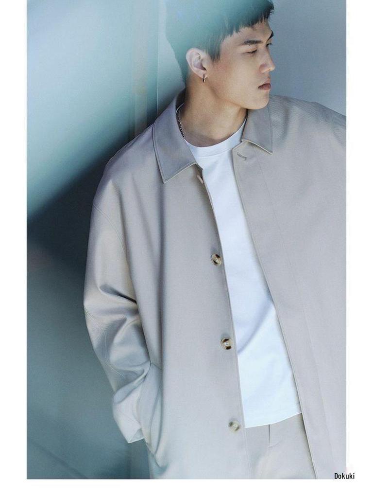 Men's Khaki Mid-Length Cityboy Trench Coat for Larger Sizes