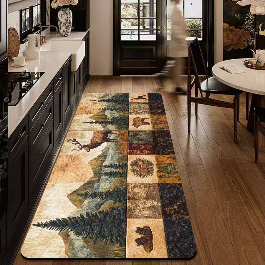 's New Retro Kitchen Floor Mat, Soft And Anti-Slip, Bathroom Door Carpet, Corridor Floor Mat, Home Decoration