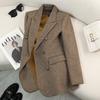 Women's Coffee-Colored Wool Blend Suit Jacket - Winter 2025, Padded, Thick, Loose Fit, Large Size.