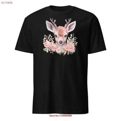 Cute Floral Deer Art T Shirt Vintage Soft Designer Clothes Comfortable Graphic Slightly Stretched Fashion Vintage