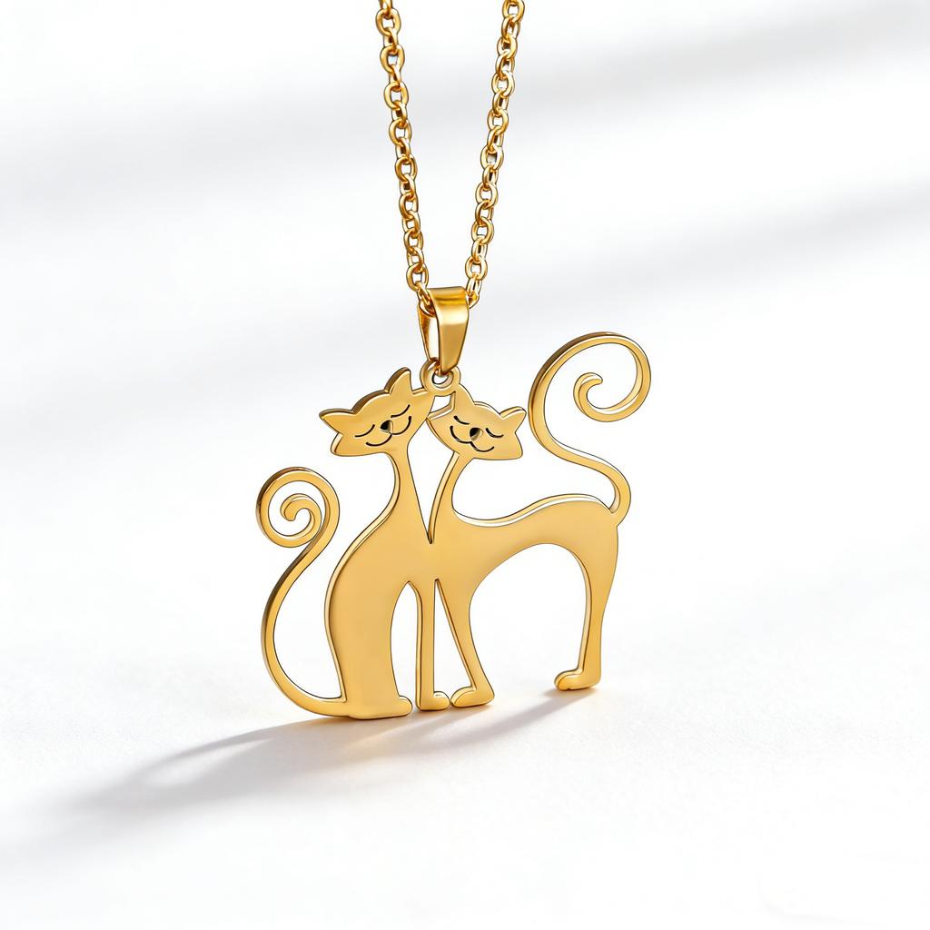 Collana Ciondolo Gatti Coppia, Gioielli Minimalisti in Acciaio Inossidabile per Animali Domestici, Catena Sottile Regalo per Amanti dei Gatti e Coppie