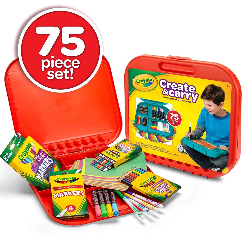 Crayola Create Carry Drawing Set with Drawing and Colored Vibrant Carrying Case Colors Authentic Product & Board, Crayons, Markers, Pencils. Colors.