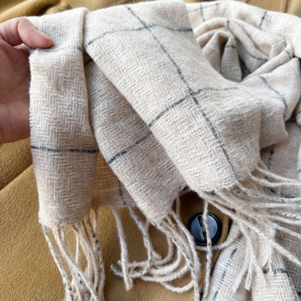 Soft waxy and thick plaid imitation cashmere scarf for women, warm fringed shawl in winter, couple scarf tide