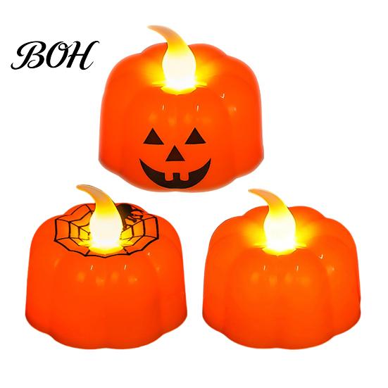 Safe Plastic Candle Props 2Pcs Halloween Pumpkin Flameless Candles, Battery Operated LED Candle, Decorative Candles Tabletop Display Ornaments Light,