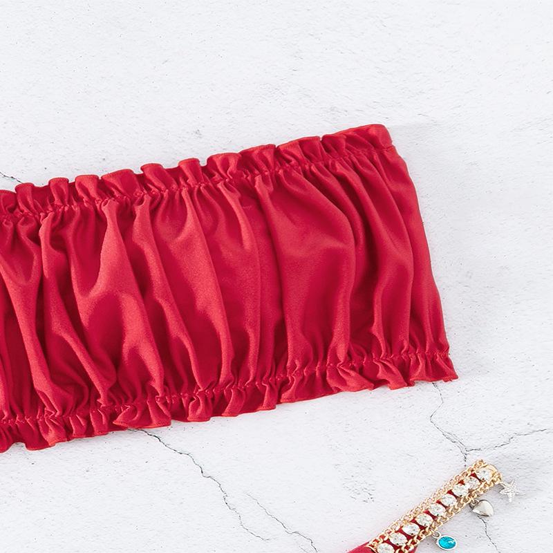 2025 Bez ramiączek Jednokolorowe Rozcięte Bikini - Europejska i Amerykańska Modna Seksowna Odzież Kąpielowa