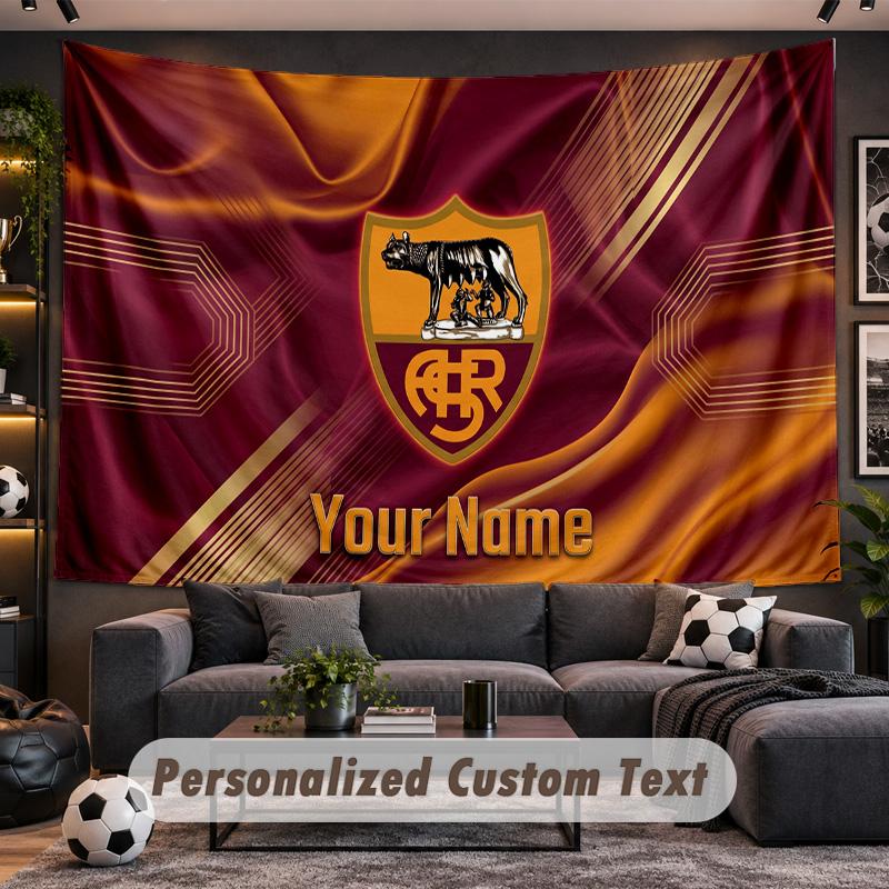AS Roma FC Personalized Tapestry Support Custom Name, Wall Art Home Decoration