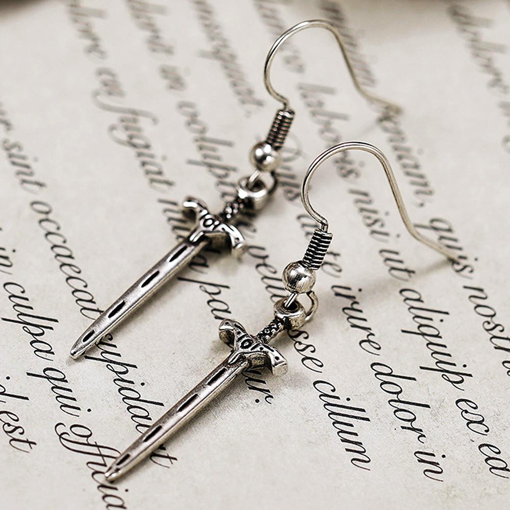 Huitan Creative Sword Shaped Drop Earrings for Women Vintage Black  Color Cool Pendant Dangle Earrings Unique Ear Jewelry