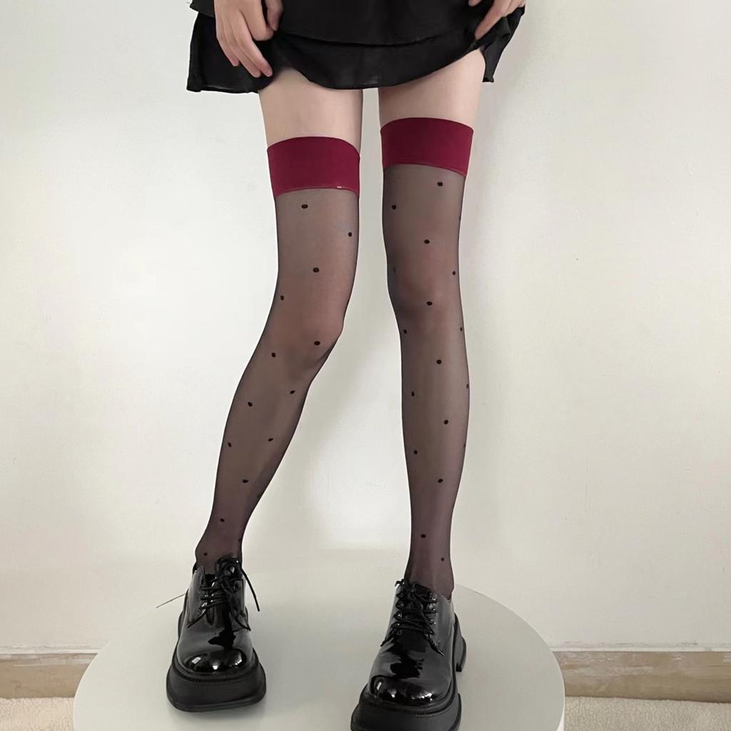 Women's Stockings Dot Printed Transparent Thigh High Stockings Lolita Cute Nylon Stockings for Girls Cosplay Fashion Long Socks