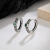 Vintage Thai Silver Green Zircon Hoop Earrings for Women Retro Circle Punk Ear Buckle Party Jewelry Gifts