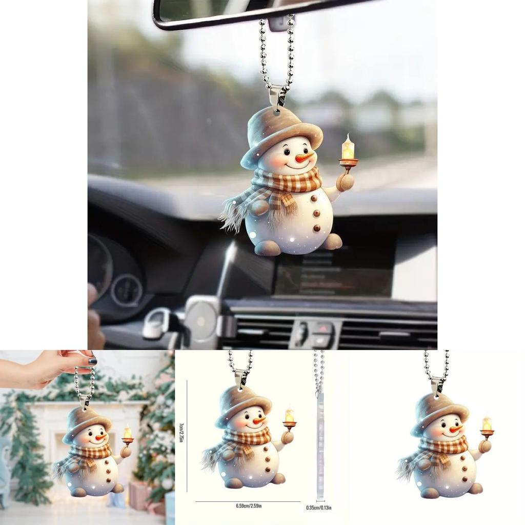 Christmas Cute Handheld Candle Snowman Pattern Acrylic Pendant For Holiday Decor And Gift Idea