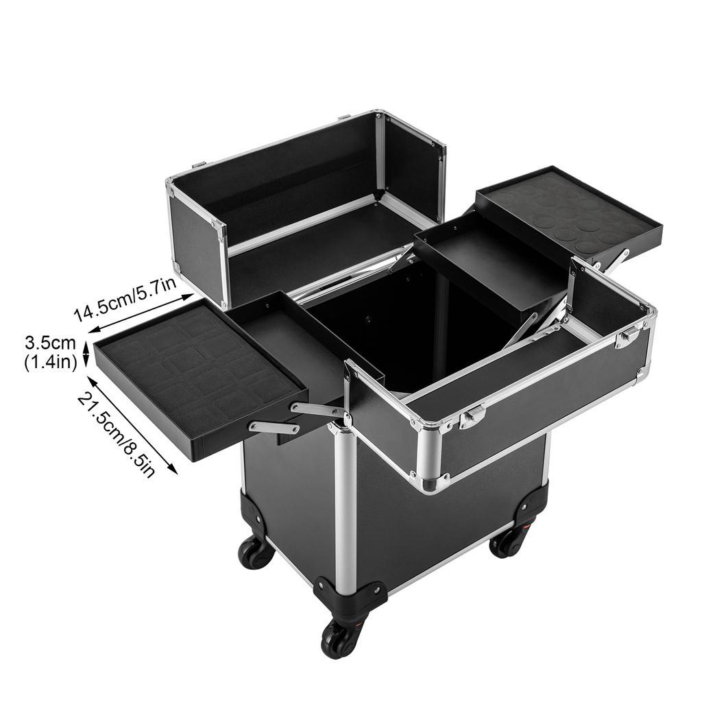 Large Capacity Trolley Makeup Box Professional Makeup Artist Toolbox Aluminum Alloy Multi-layer Storage Box 34*24*45cm