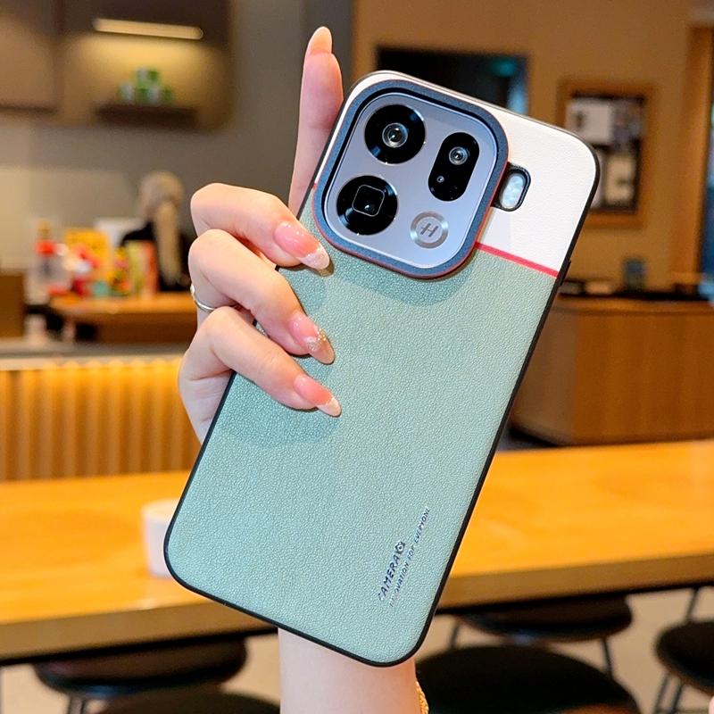 

For Oppo Find X9 and Find X9 Pro Case three-spell two-color PC anti-drop, shock-proof and anti-fingerprint phone Cover Artificial leather&OPPO Find X9