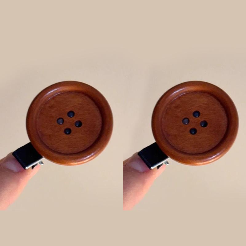 2 Stück Retro Braun Süßer Knopf Haarspange Holz Ins Stil Süß Seitenclip Haarschmuck Kinder Kopfschmuck Geschenk Damen Mädchen