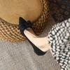 2025 Spring/Autumn Black Bow Low Heel Stiletto: French Pointed Toe Women's High Heels.