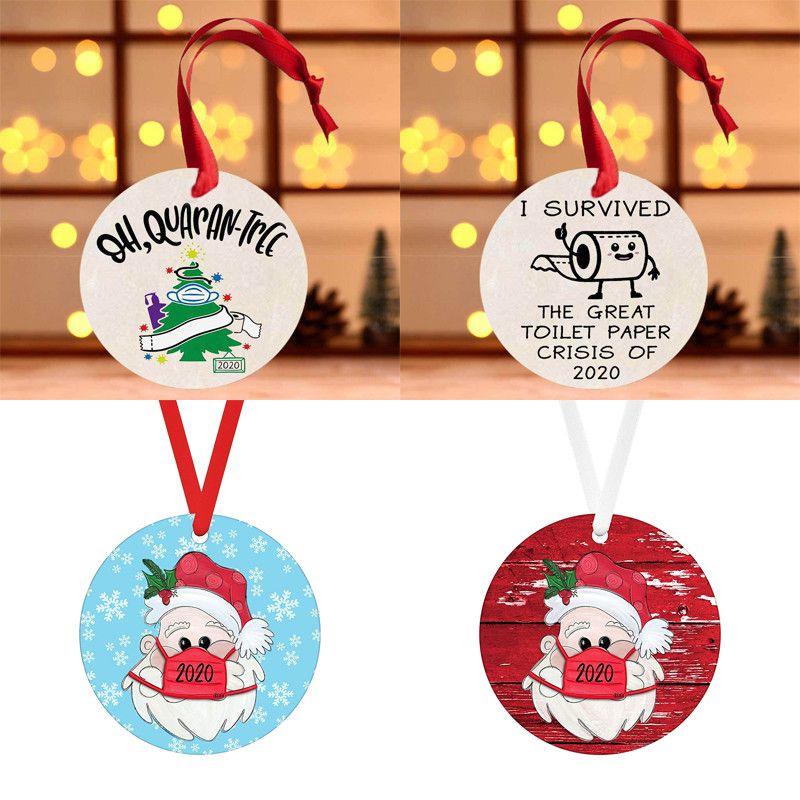 Charming 2020 Christmas Tree Hanging Ornament Circular Wood Decor For Quarantine Memories