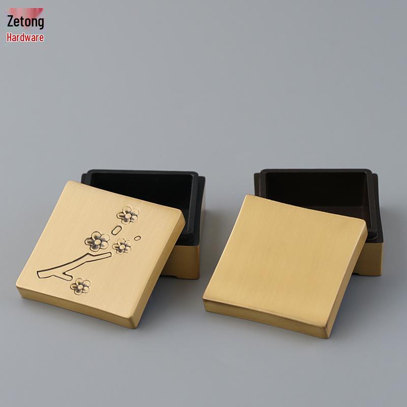 Mosazná čtvercová nádobka na vonný prášek: Mini měděná úložná krabička na kadidelové náčiní a inkoustové kazety