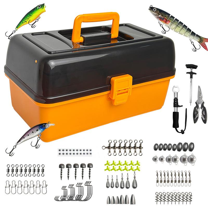 Large 4-Layer Outdoor Fishing Soft Lure Lead Head Hook 547-Piece Storage Box with Orange Accessories