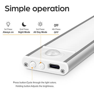 Hohe Kapazität Batterie USB Wiederaufladbar LED Lichtleiste Aluminium Bewegungssensor Magnetstreifen Für Treppen Schrank Schrank Nachtlicht