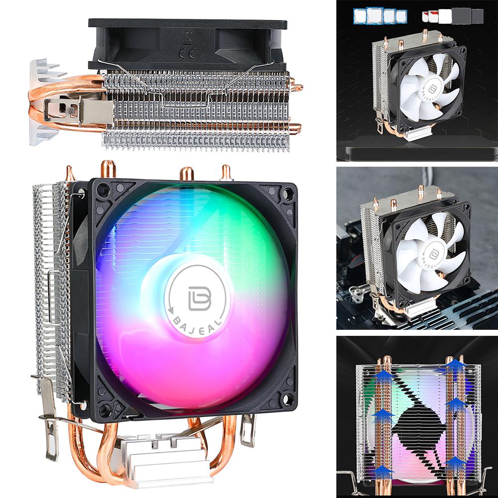 90mm CPU Air Cooler with 2 Heat Pipes Quiet Rainbow RGB Cooling Fan 3PIN Silent RGB Fan for Intel 1150/1151/1155/1156/1200 AMD