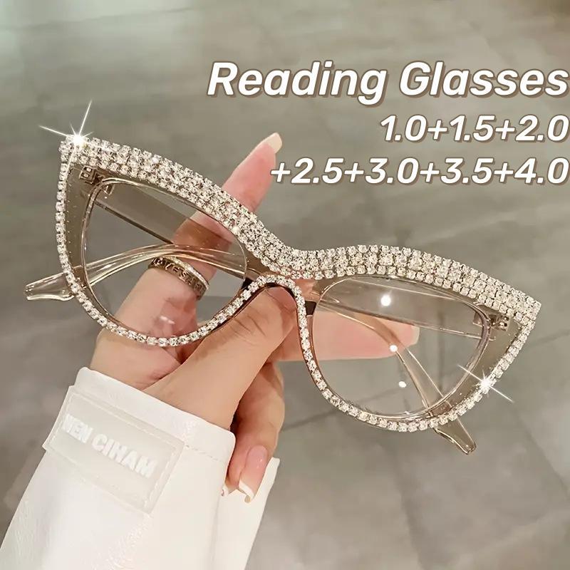 Trendy Diamond Encrusted Reading Glasses Vintage Luxury Cat Eye Reading Glasses Computer Protection Glasses