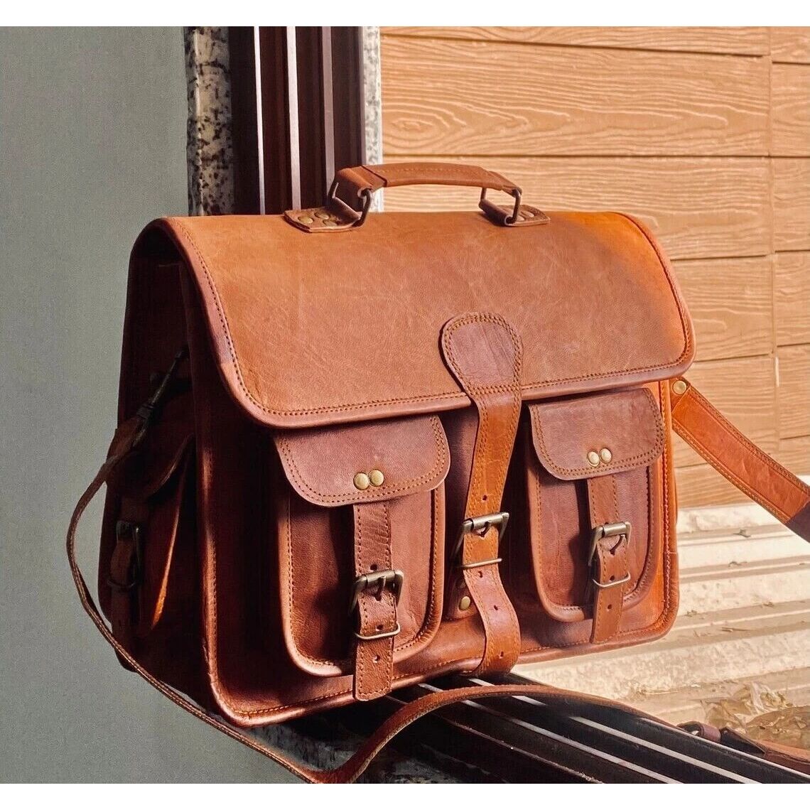 

Сумка Винтаж Натуральная Кожа Мужской Портфель Мессенджер Ноутбук Коричневый Плечевой 16 x 12 x 5 in