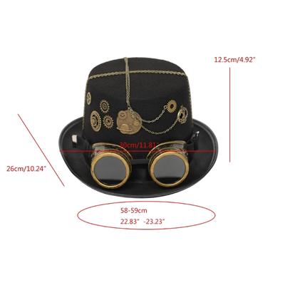 Steampunk Top Hat One Size Wool Victorian Hats with Goggles Unisex Costume Top Hats Gothic Hippies Caps Halloween Props
