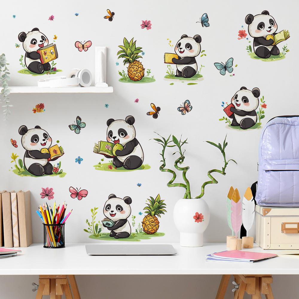 2 Pcs Cartoon Cute Panda Children's Bedroom Home Background Beautification Decoration Wall Stickers