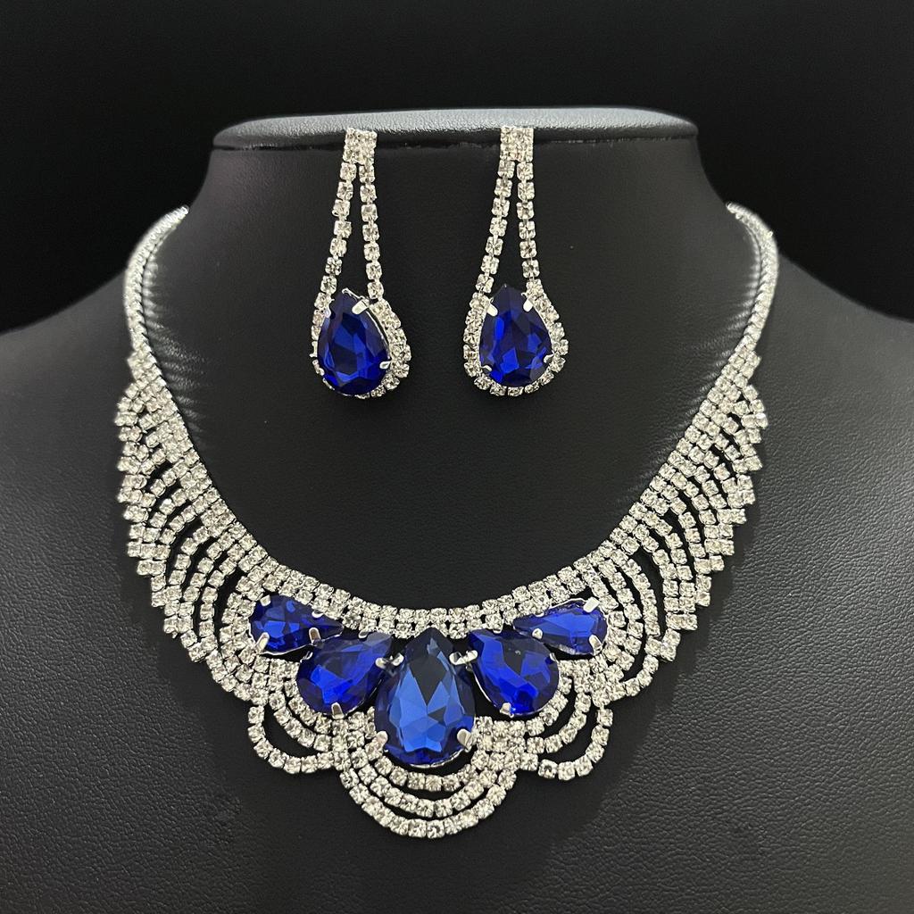 3 Wedding Season Women's Wave Drop Necklace and Earring Set for Banquet and Party Accessories