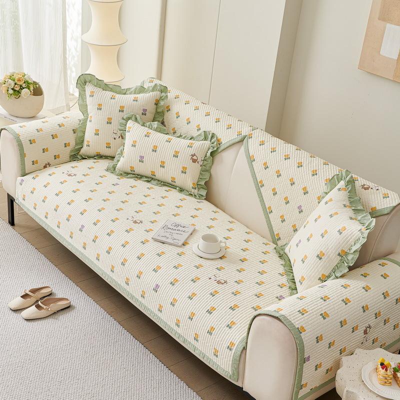 Korean-style Twill Pure Cotton Padded Non-slip Sofa Cushion, Cotton All-season Universal Washable Living Room Seat Cushion