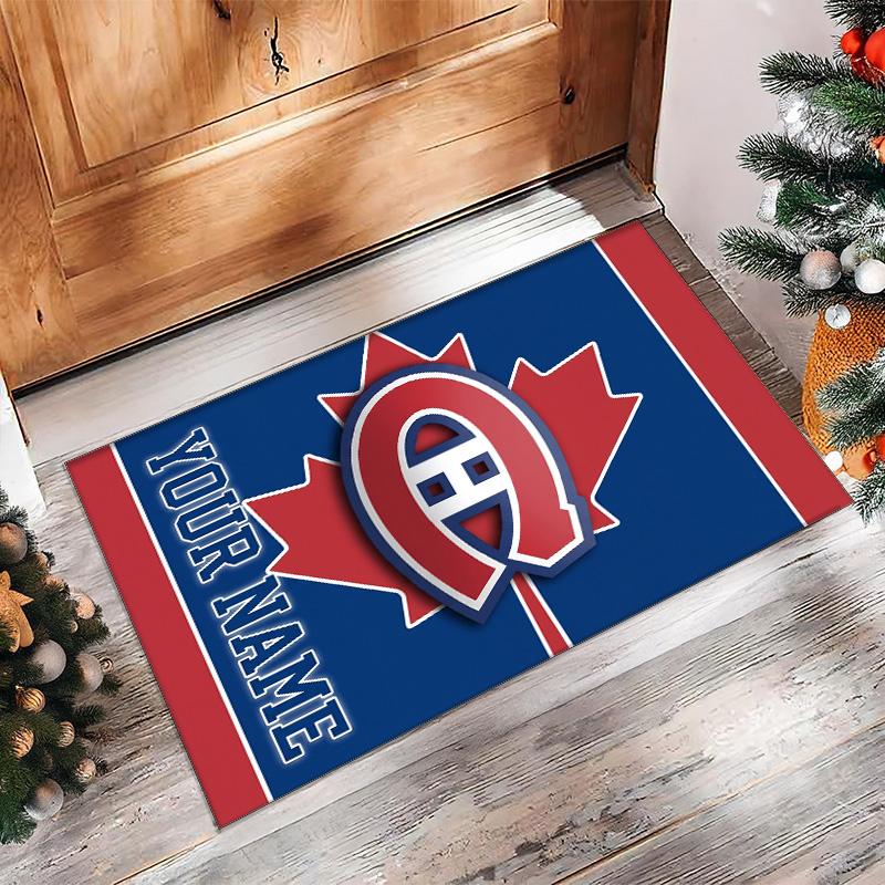 Montreal Canadiens Crystal Velvet Rug, Custom Name Text Personalized Non‑Slip Floor Mat for Home Decor Gift