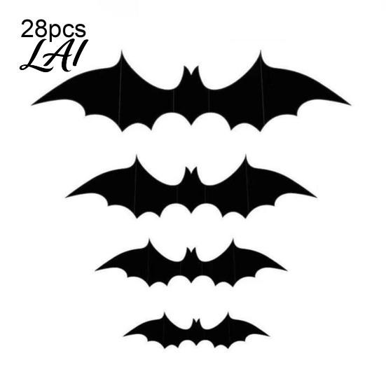 Halloween Bat Wall Stickers 3D Bats Decor Black Stickers Waterproof Shaped Art Scary Plastic DIY Room Decal for Indoor Party Supplies Outdoor Decor