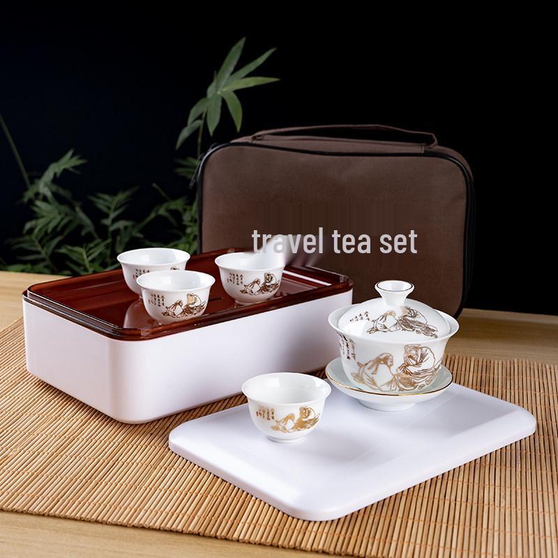 Portable Ceramic Kung Fu Travel Tea Set with Tray and Case
