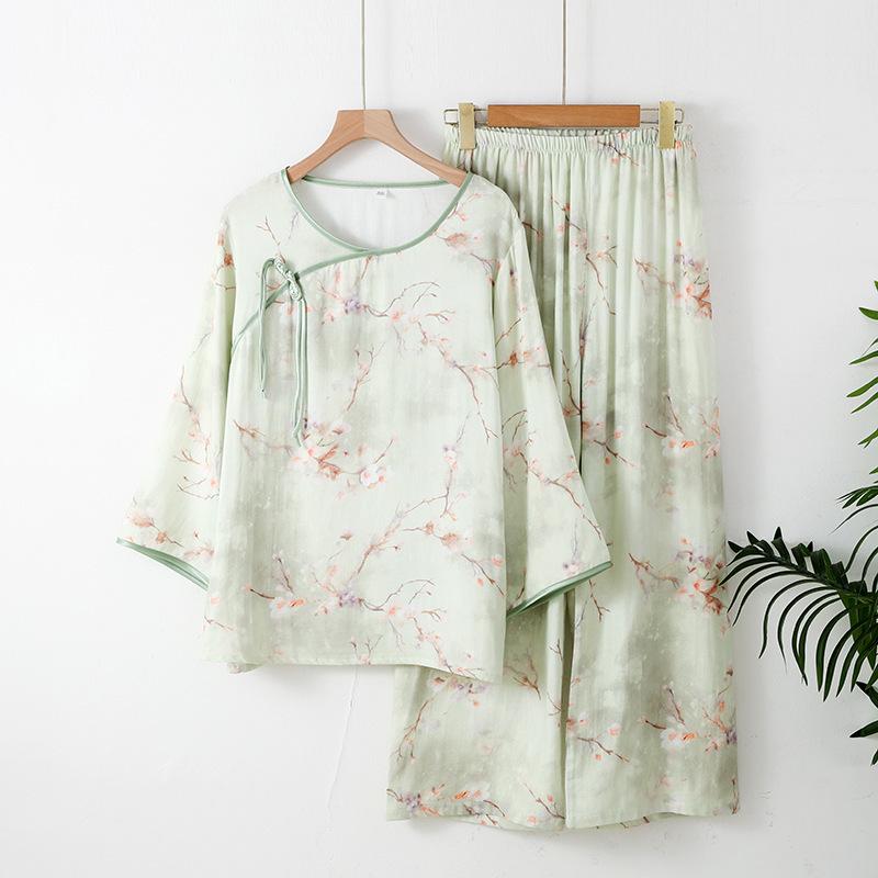 Women's Bamboo Fiber Chinese Style Pajama Set - Spring/Summer Cool Comfort