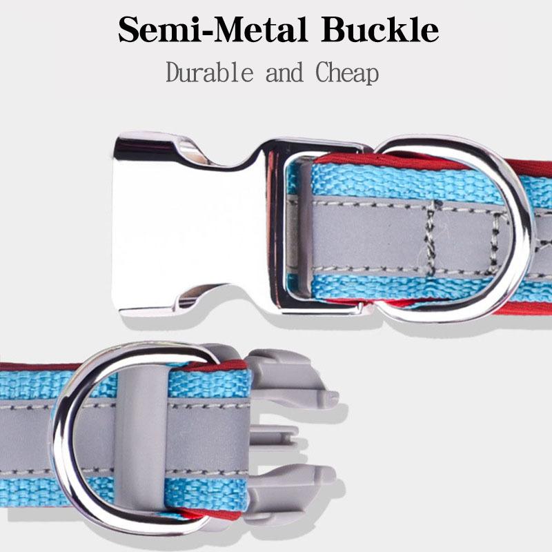 Pet Collar Can Be Engraved Metal Buckle Space Cotton Inner Highlight Reflective Strip Dog Collar Neck Ring