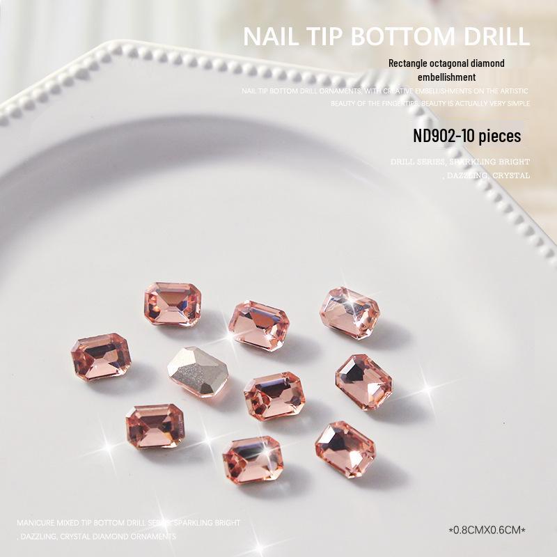 Moonlight Nail Art Diamond Decorations - 10 Pieces: Rectangle, Octagon, Square, Pointed Bottom Designs