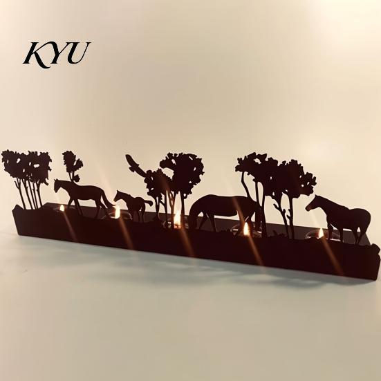 Iron Candle Holder for Home Decor Metal Christmas Horse Tree Candlestick, Forest Shadow Modern Tabletop Centerpiece Holder, Holiday Mantel Table